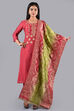 Red Muslin Cotton Easy Stitch Suit Set image number 0