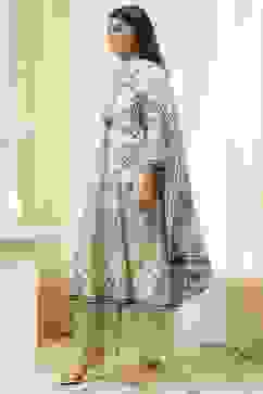 Sage Green Pure Cotton Floral Kalidar Suit Set image number 3