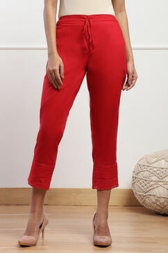 Red Cotton Narrow Pants image number 5