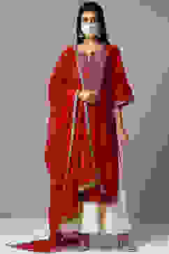 Cherry Red Cotton Silk Sharara Kurta Sharara Suit Set image number 6