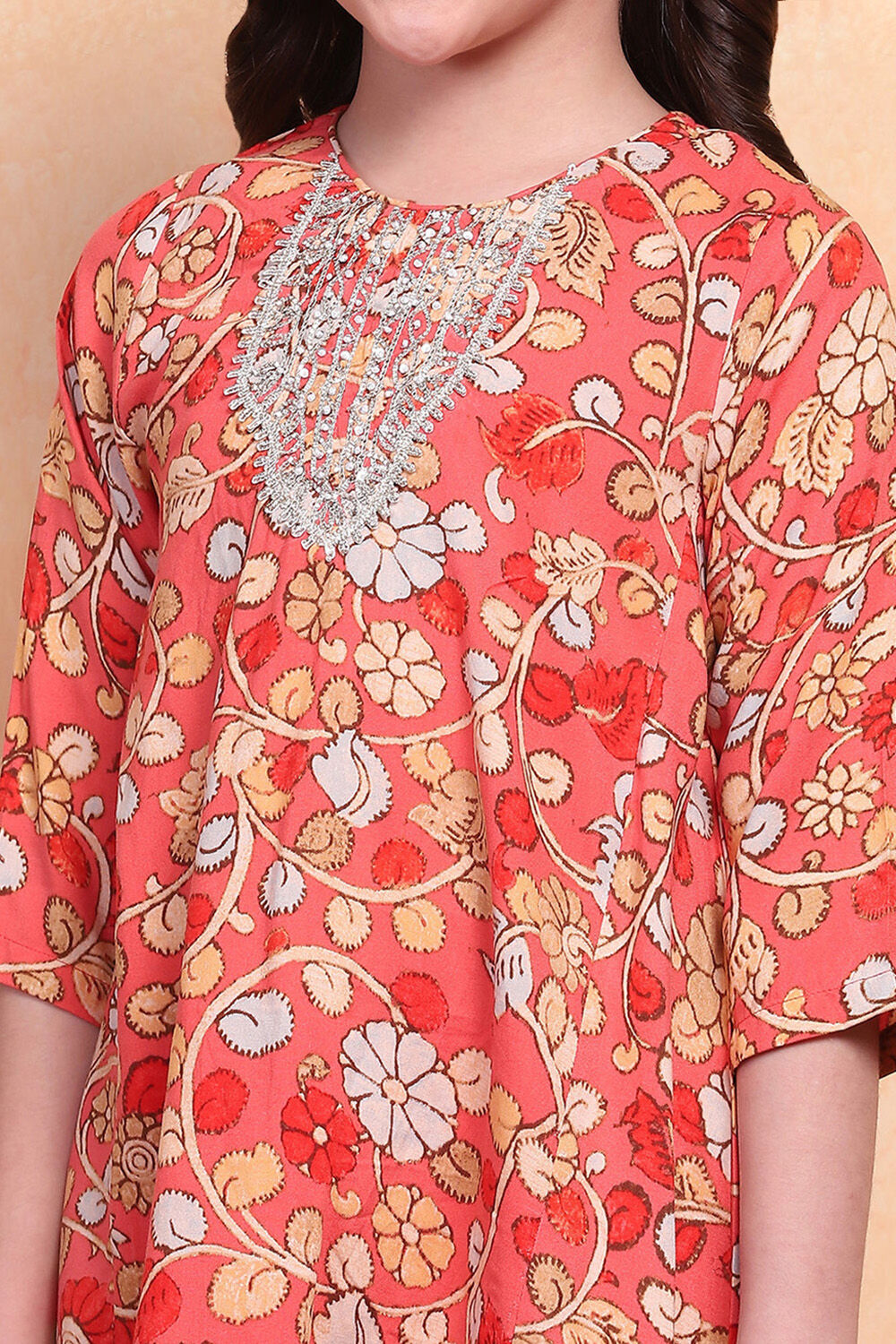 Coral Floral Asymmetric Suit Set image number 1