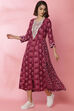 Blue Rayon Flared Lace Printed Dress image number 0