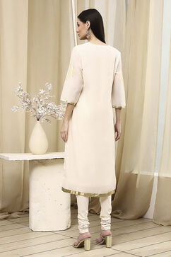 Off-White Poly Chanderi Straight Suit Set image number 4
