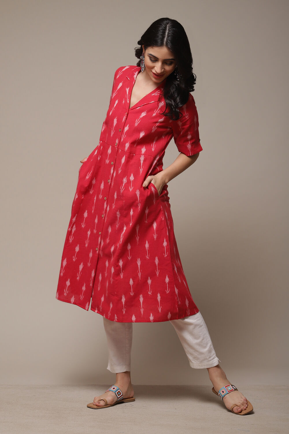 Pink Cotton Straight Yarndyed Kurta image number 0