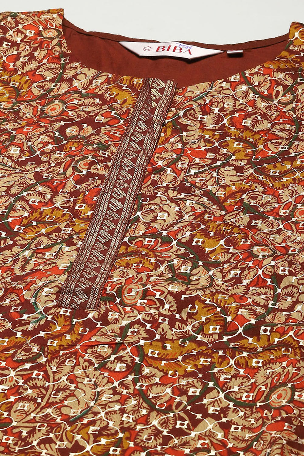 Choco Brown Cotton Blend Straight Printed Kurta Afgan Pant Suit Set image number 1