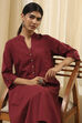 Burgundy Cotton Blend Solid Straight Kurta image number 0