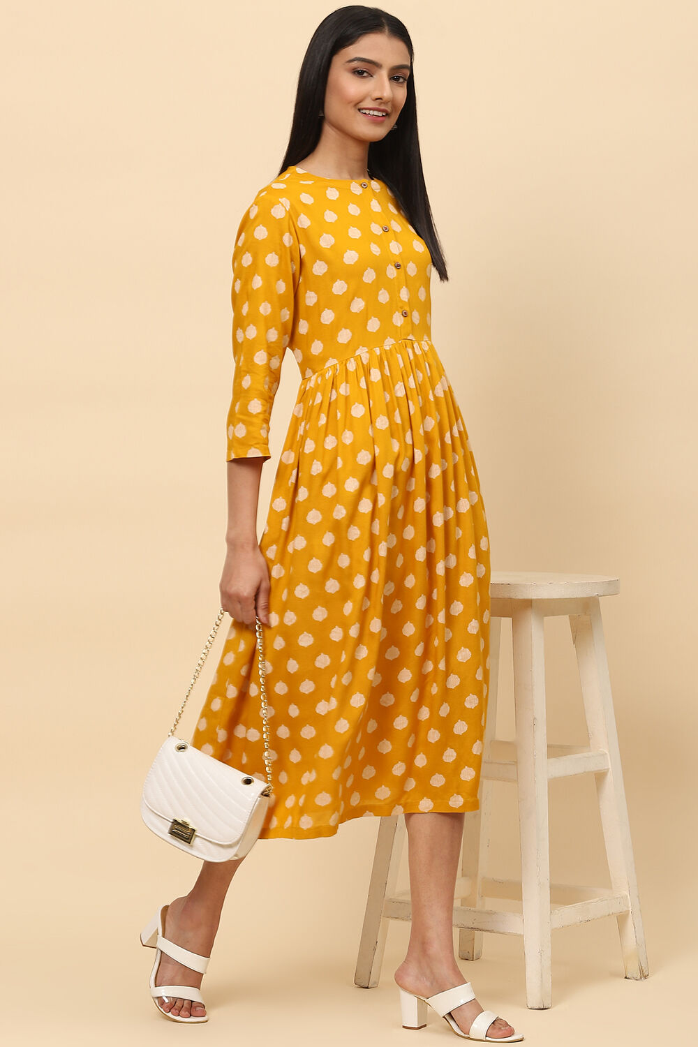 Mustard Rayon Fusion Dress image number 5