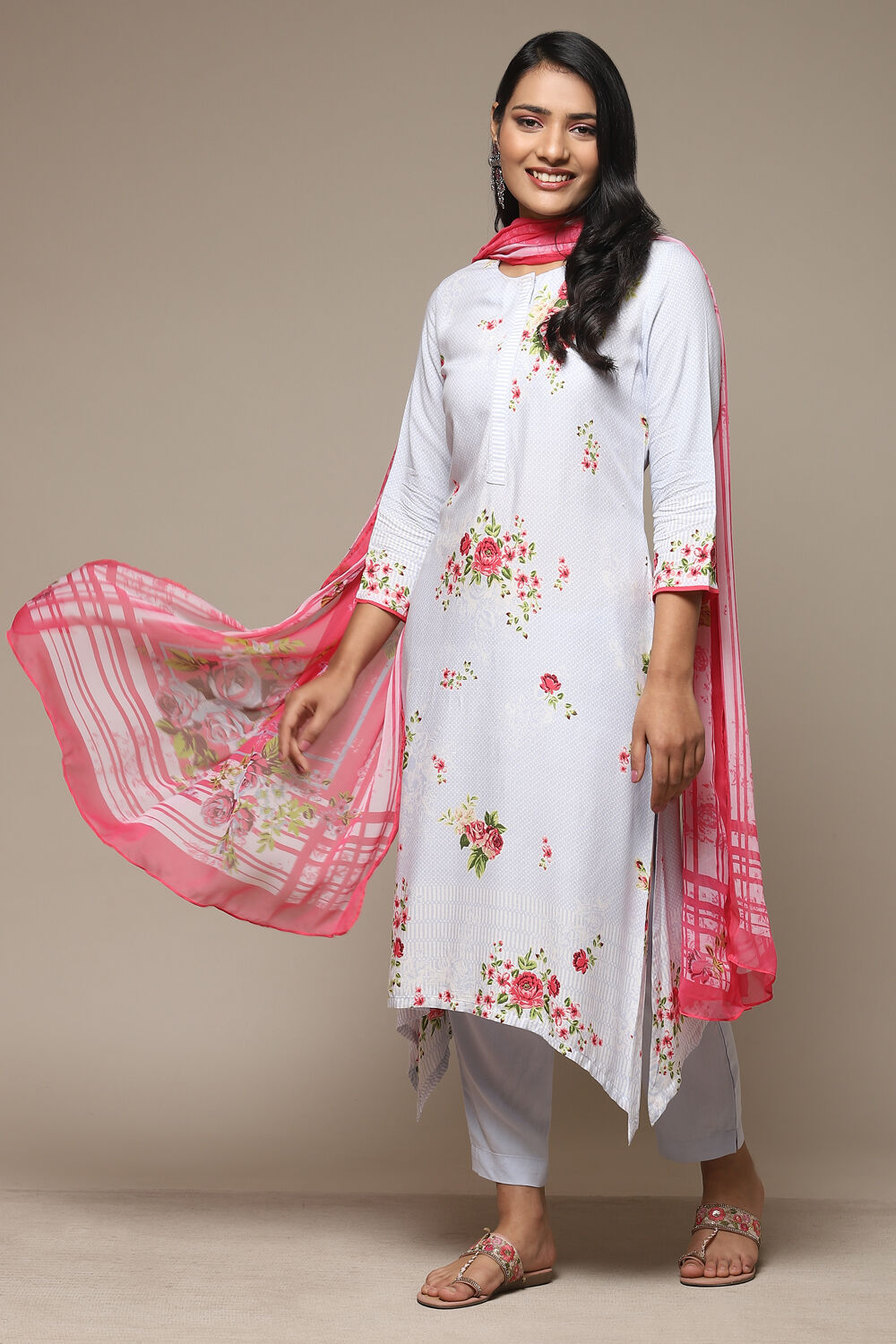 Sky Blue Viscose A-Line Kurta Pants Suit Set image number 0