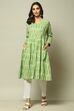 Green Cotton IKAT Flared Yarndyed Kurta image number 5