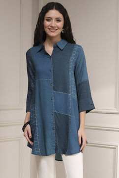 Blue Printed Straight Shirt image number 5