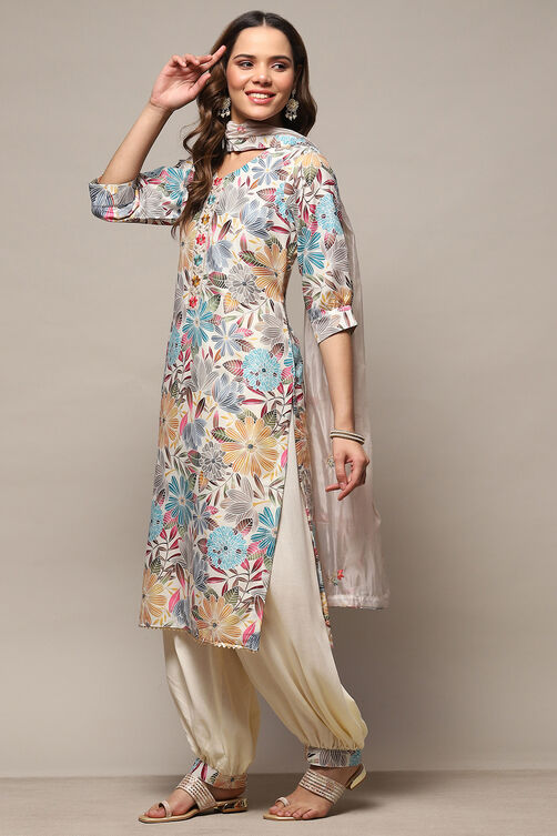 Multicolour Modal Unstitched Suit Set image number 5