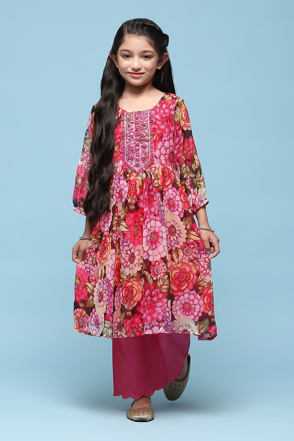 Pink Polyester Gathered Printed 2 Piece Set image number 6