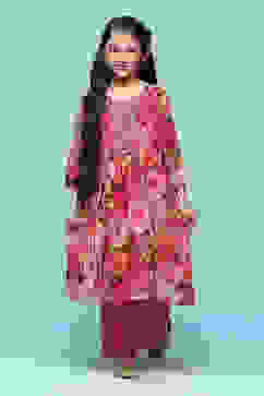 Pink Polyester Gathered Printed 2 Piece Set image number 6