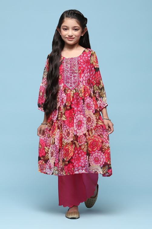 Pink Polyester Gathered Printed 2 Piece Set image number 6