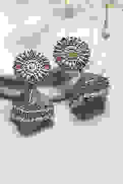 Pink Grey Brass Jhumka image number 0