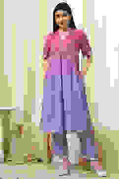 Lilac and Pink Printed Straight Co-ord Set image number 0