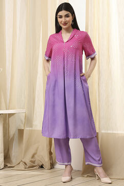 Lilac and Pink Printed Straight Co-ord Set image number 0