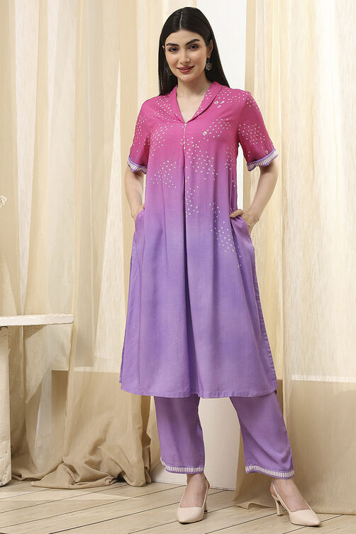 Lilac and Pink Printed Straight Co-ord Set image number 0