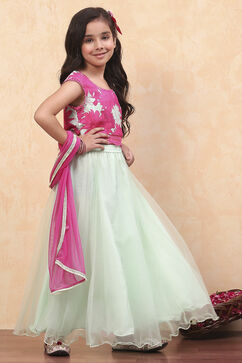 Matcha Green Polyester Blend Gathered Lehenga Set image number 5