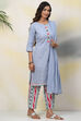 Blue Cotton Unstitched Dress Material Suit Set image number 3