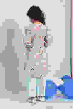 Sky Blue Cotton Floral Gathered Kurta Set image number 4