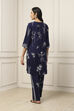 Navy Blue Viscose Rayon Floral Printed Straight Suit Set image number 4