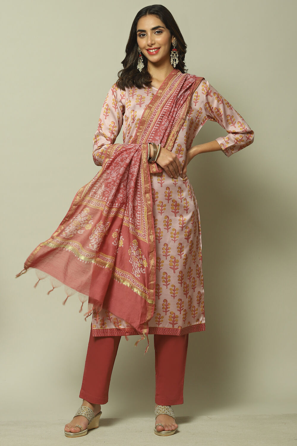 Pink Modal Printed Unstitched Suit Set image number 0