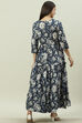 Navy Cotton Tiered Printed Dress image number 4