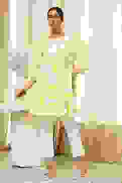 Lime and White Cotton Relaxed Short Kurta image number 5