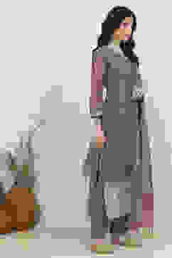 Lavender Chanderi Weave Unstitched Suit Set image number 6