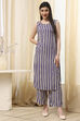 Blue Striped Layered Kurta Set image number 6