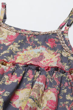 Blue Rayon Tiered Printed Kurta image number 1