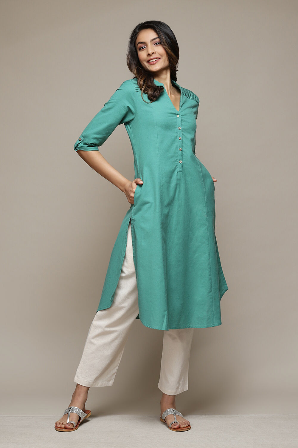 Red A-Line Solid Kurta image number 0