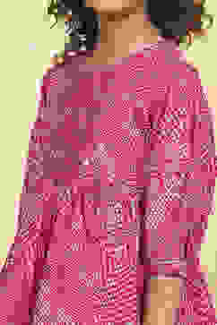 Pink Cotton Printed Straight Sharara Suit Set image number 1