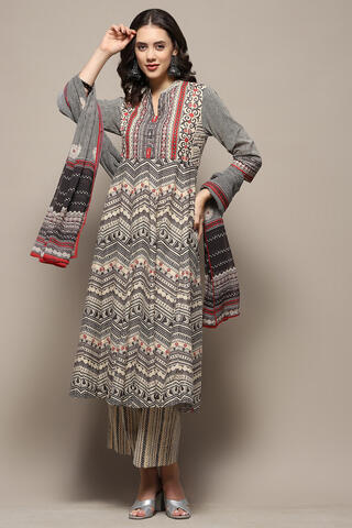 BIBA Beige Cotton Anarkali Suit Set in Beige