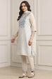Off White Art Silk Straight Kurta Regular Pant Suit Set image number 3