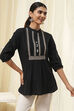 Black Cotton Yarn-Dyed Short Straight Kurta image number 5
