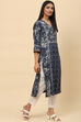 Navy LIVA A-Line Printed Kurta image number 3