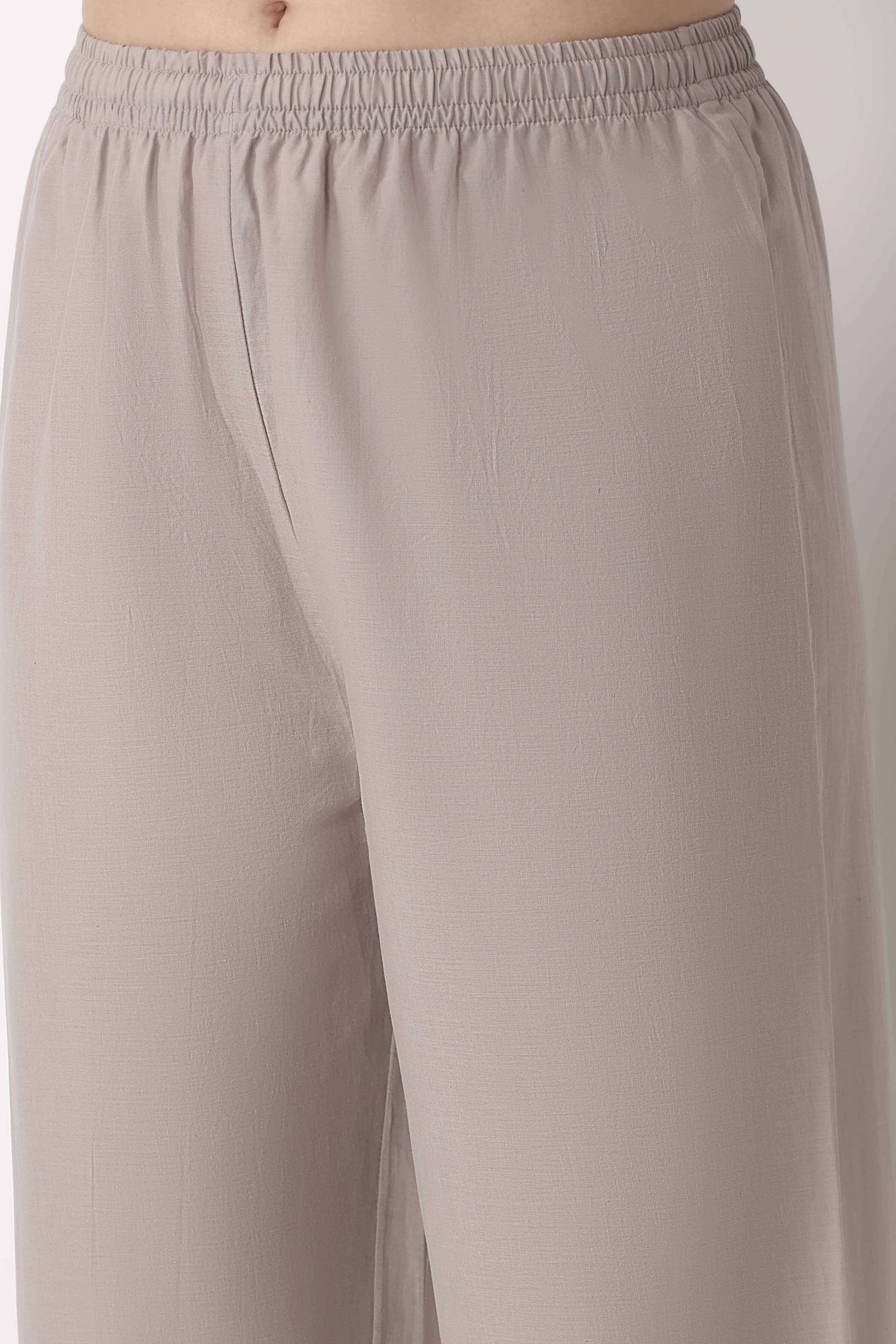 Grey Cotton Straight Palazzos image number 1