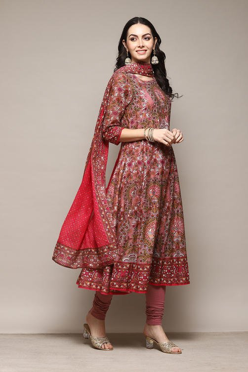 Sap Green Cotton Anarkali Kurta Churidar Suit Set image number 6