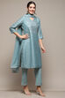 Powder Blue Cambric Narrow Kurta Pant Suit Set image number 6