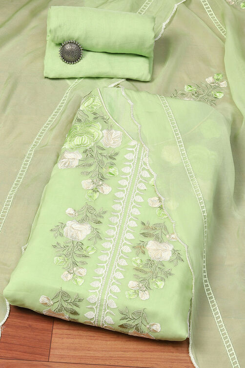 Green Organza Lace Unstitched Suit Set image number 0