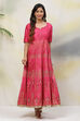 Fuchsia Anarkali Art Silk Printed Kurta image number 2