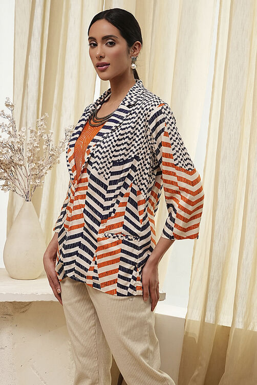 Orange Printed Straight Jacket image number 2