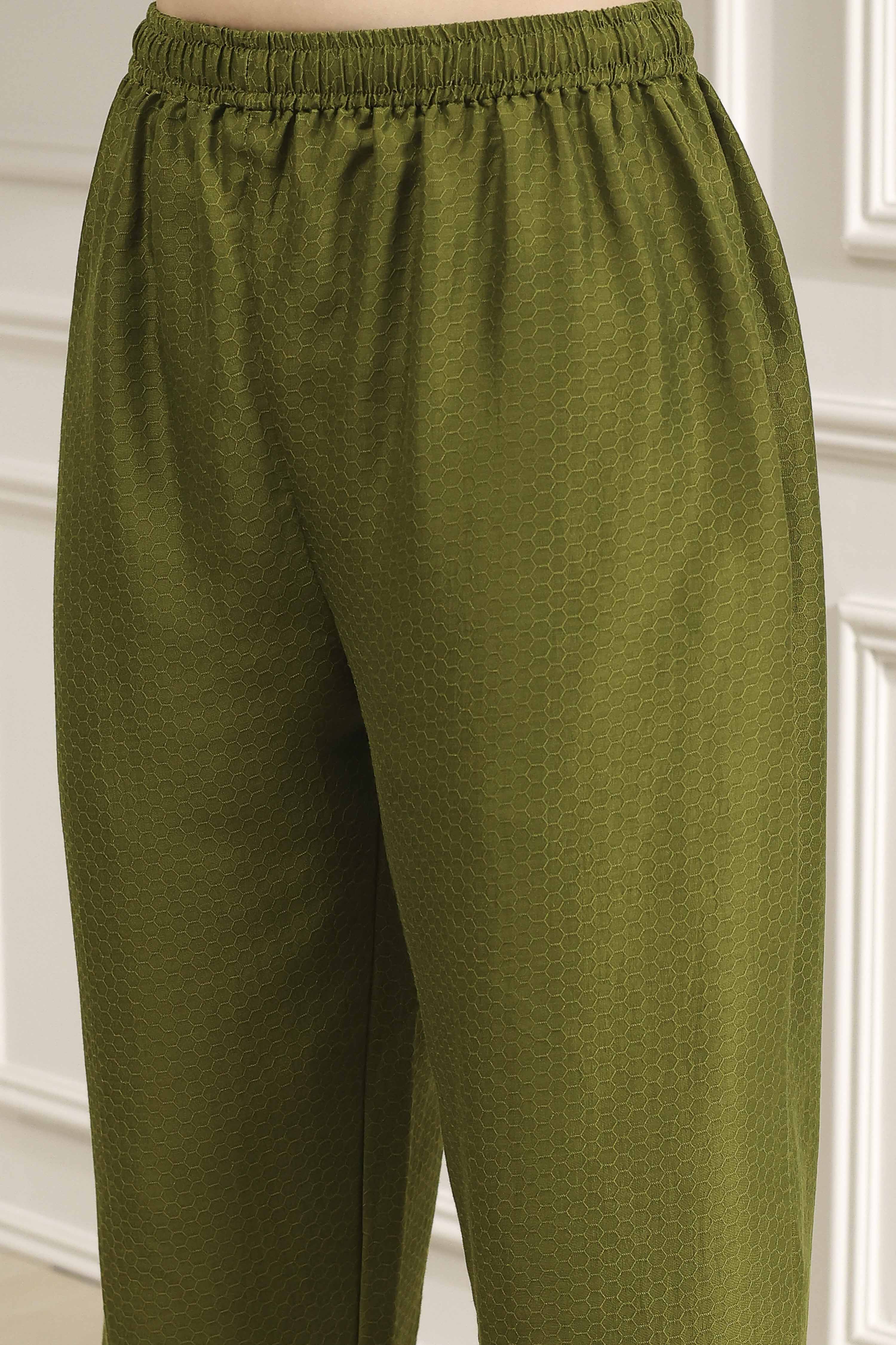 Olive Green Dyed Straight Kurta Set image number 2