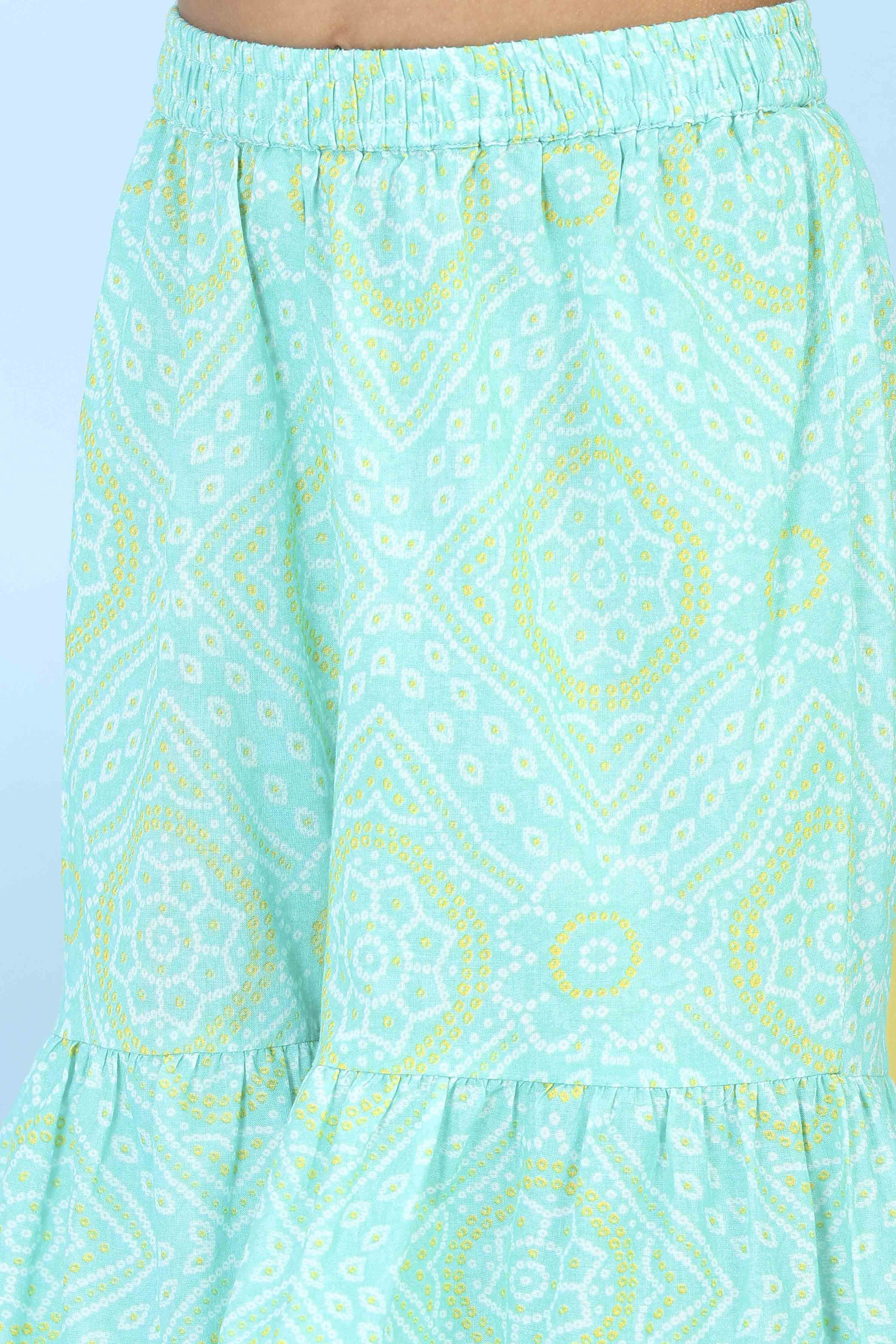 Mint Green Cotton Printed Gathered Suit Set image number 2