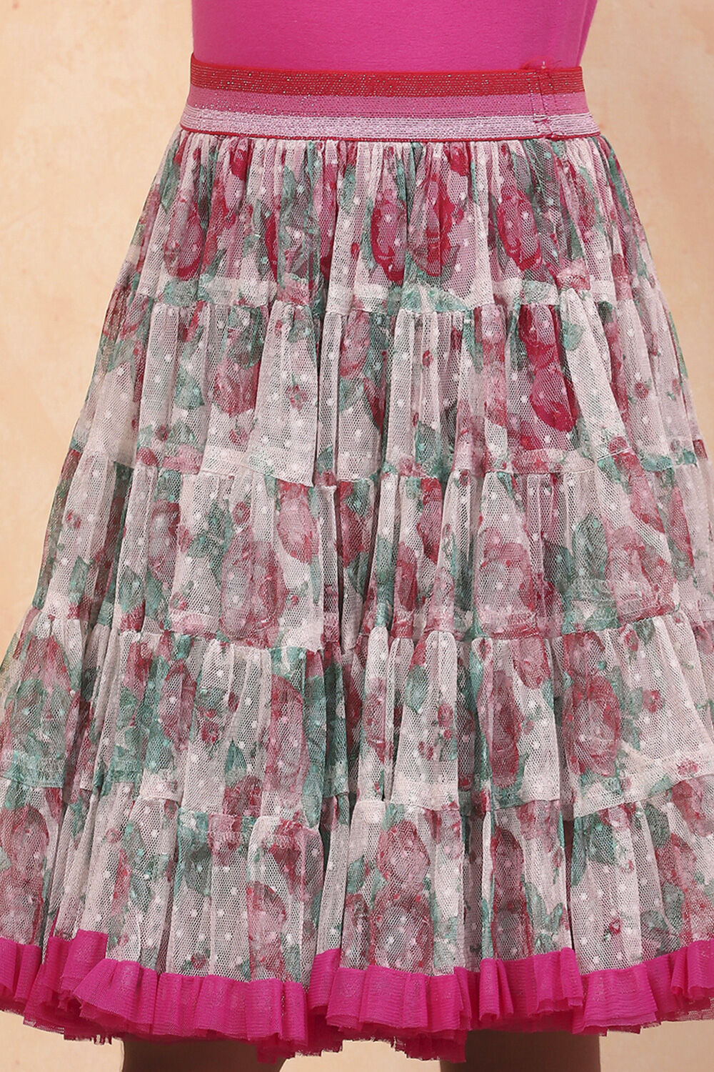 Pink Cotton Floral Top and Short Skirt Set image number 2