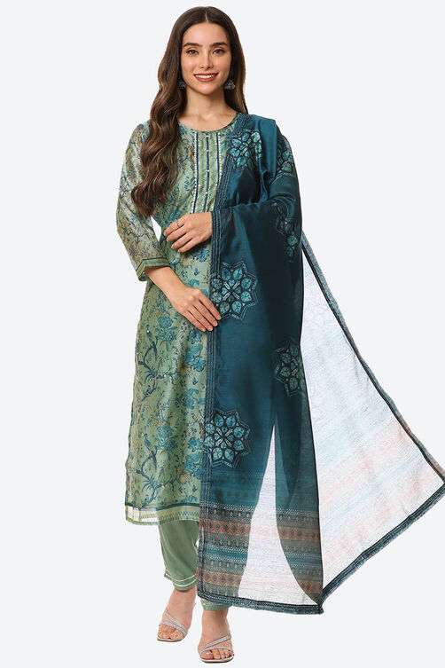 Pink Chanderi Machine Embroidered Unstitched Suit Set image number 0