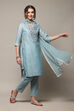 Off White Art Silk Straight Kurta Regular Pant Suit Set image number 6