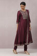Wine Cotton Silk Flared Kurta Churidar Suit Set image number 7